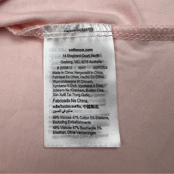 Cotton On Annie Lace Trim Tie Front Bow Baby Pink Tee Top - Size L - Picture 4 of 7